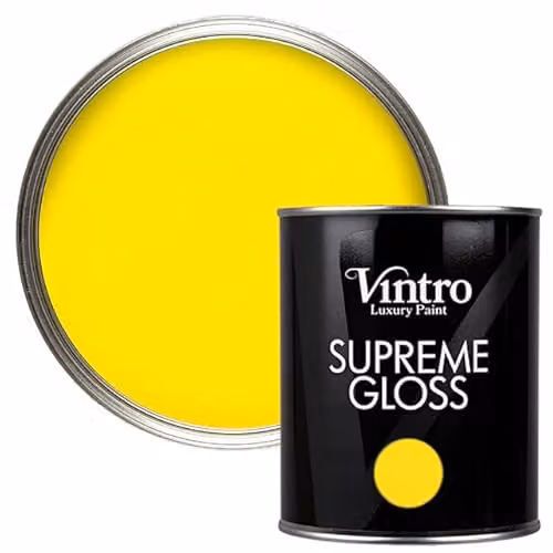 Vintro Osborne Yellow High Gloss Water Based Paint for Interior and Exterior Use on Walls, Wood and Trim, 1 Litre