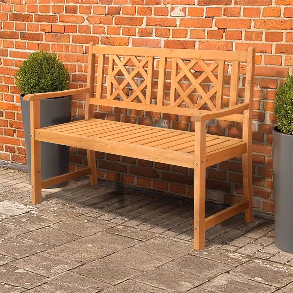 Kelvenix 2-Seater Wooden Outdoor Garden Bench in Brown, Spruce Wood, W: 118 cm, D: 56.5 cm, H: 90 cm – 3