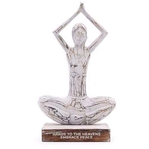 Serenityy White Wooden Yoga Lady Tabletop Figure in Hands Up Pose – 1