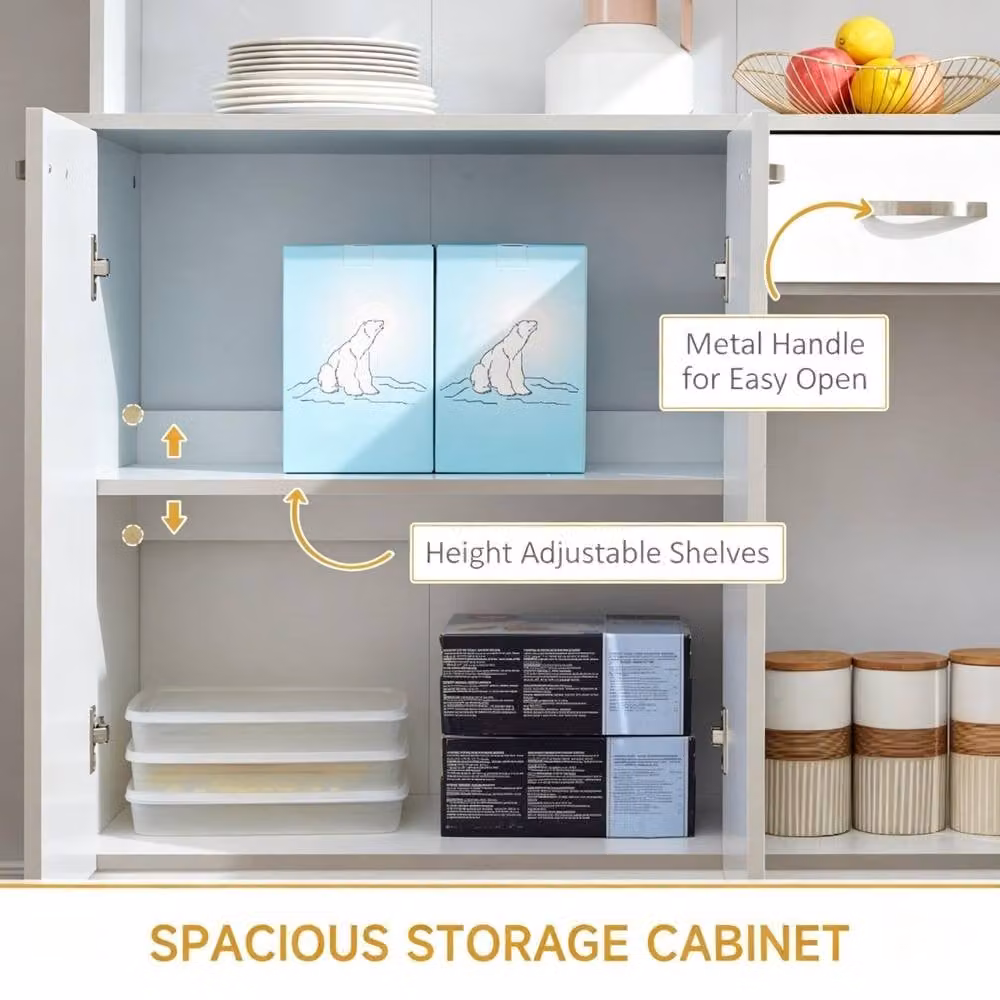 STILVORA Modern White Lacquered Tall Kitchen Cupboard with Adjustable Shelves and Silver Details – 3