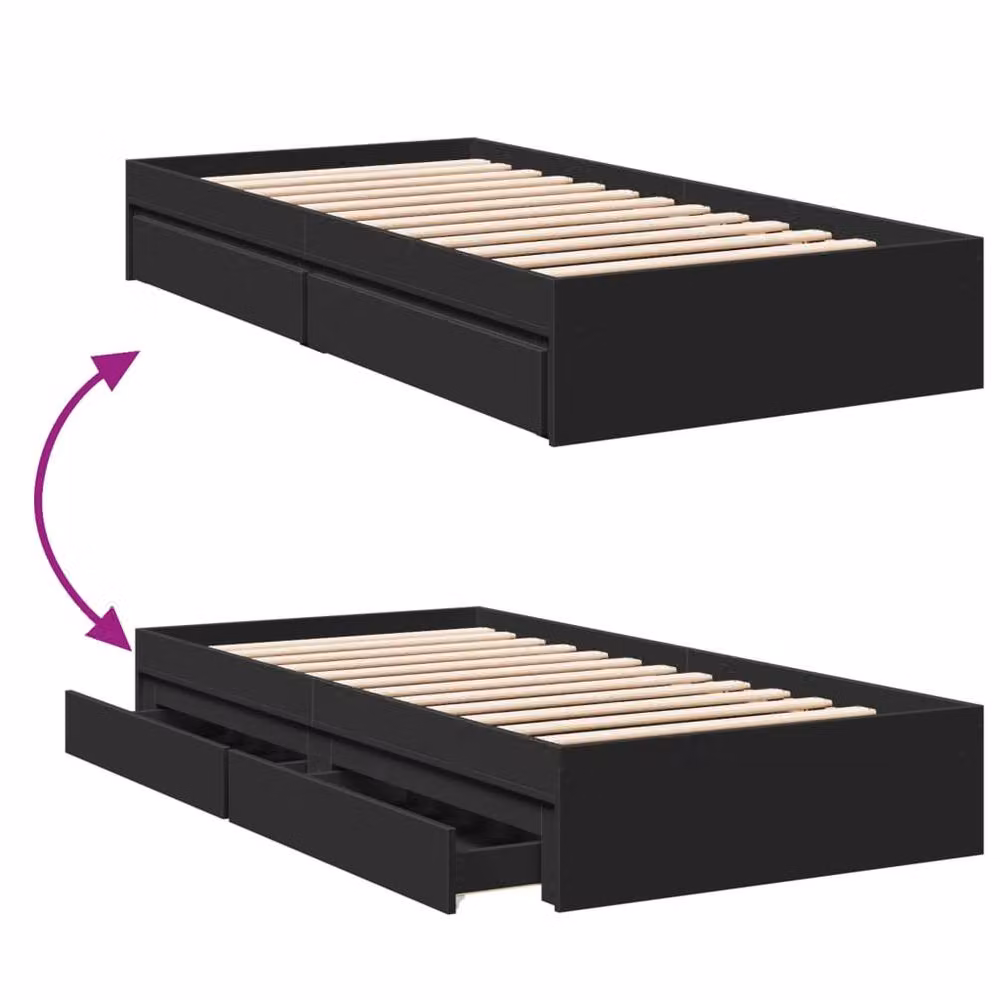 Berkfield Home Modern Single Bed Frame with Drawers, Black, W/D/H: 90 x 190 cm – 4