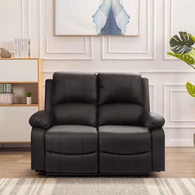 Comfy Living Modern Black Synthetic Leather Sofa Set with 3-Seater, 2-Seater and Armchair