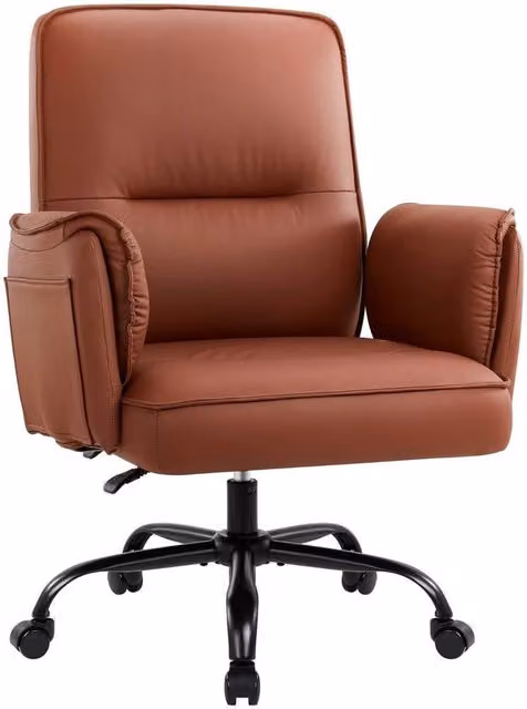 FORGEVIO Brown Ergonomic Synthetic Leather Office Chair with Armrests for Home Office – 1