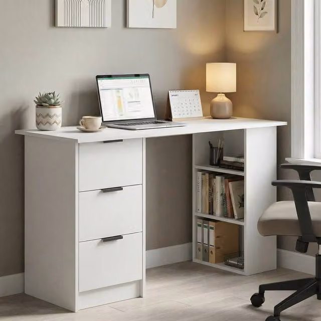 Home Source Modern Computer Desk in White and Grey – 1