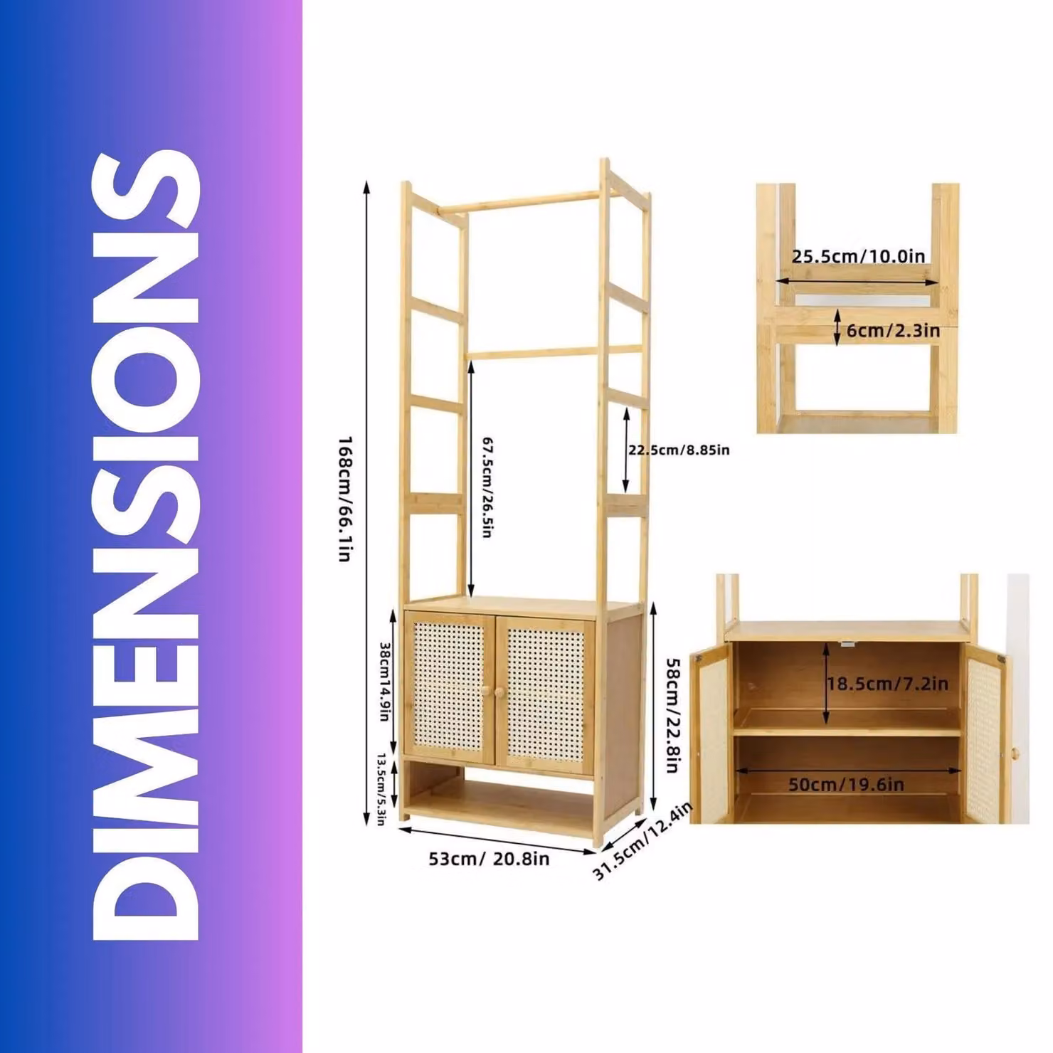 FURNOS Bamboo Hall Tree Coat Stand with Shoe Rack and Storage Cabinet in Natural – 3