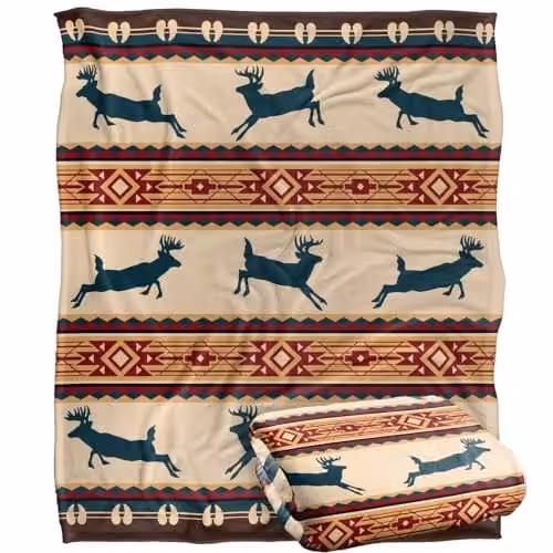JQ Licensing Southwest Lodge Deer Silky Touch Super Soft Fleece Throw Blanket, Multicolour, W/D/H: 152 x 127 cm – 1