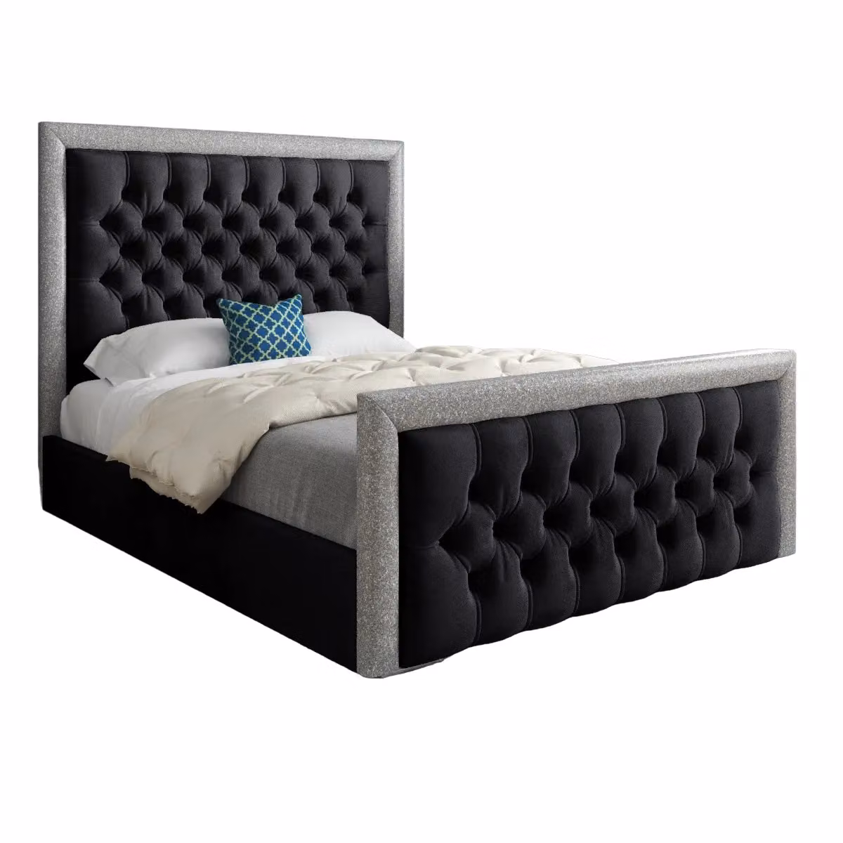 KDMD Venice Glitter Border Upholstered Soft Velvet Bed Frame in Black, Size: 180 x 200 cm – 5