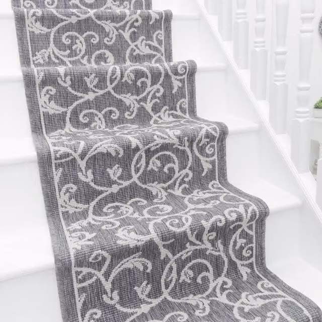 runrug Ivy Reversible and Durable Floral Stair Runner Carpet, Grey, W: 60 cm, L: 510 cm – 1