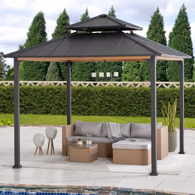 Sunjoy Pasu Outdoor Patio Steel Gazebo in Anthracite