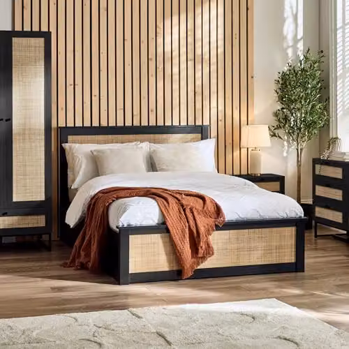 Julian Bowen Padstow Rattan Ottoman Bed Frame in Black, W/D/H: 150 x 200 x 106 cm – 1