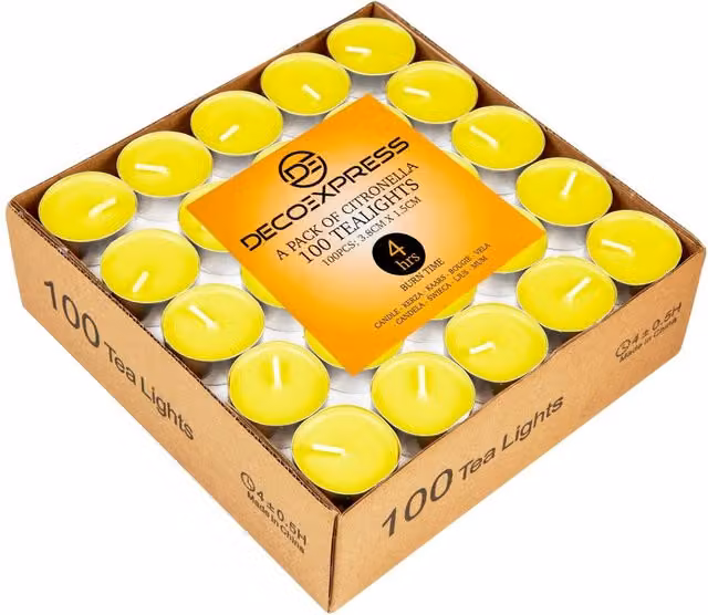 Deco Express Citronella Candles, Yellow, Pack of 100 – 1