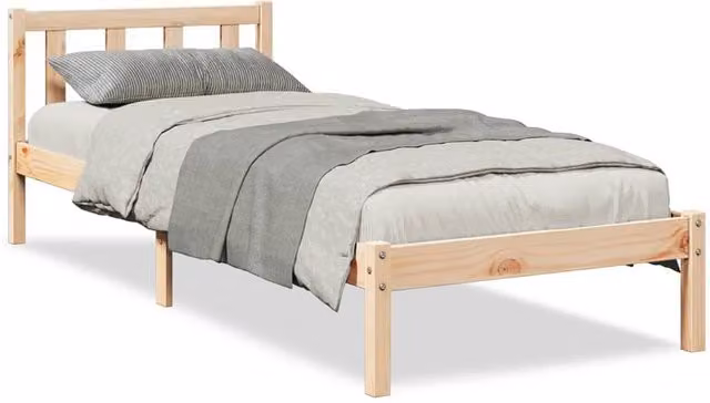 Berkfield Home Extra Long Solid Wood Pine Bed Frame in Beige, W: 100 cm, L: 210 cm