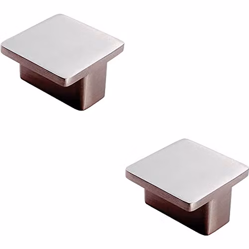 Loops 2 Pack Square T-Shape Cupboard Door Knobs in Brushed Silver