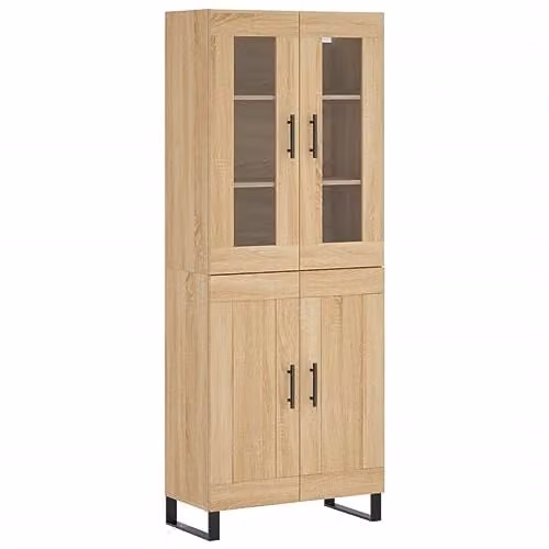 vidaXL Modern Sonoma Oak Highboard and Sideboard with Metal Feet, Brown Storage Cabinet for your Living Room, W/D/H: 180 x 48.7 x 69.5 cm