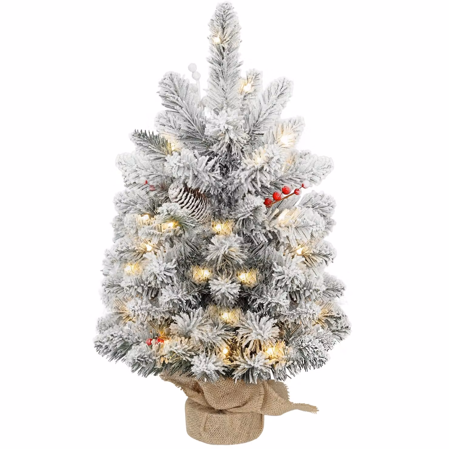 HOMCOM Prelit Small Snow Flocked Tabletop Christmas Tree in Green, Height: 60 cm – 2