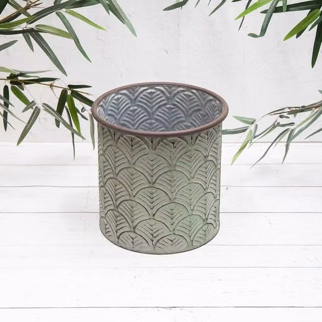 Annibells Green Galvanised Steel Ornamental Planter Pot, Diameter: 26 cm