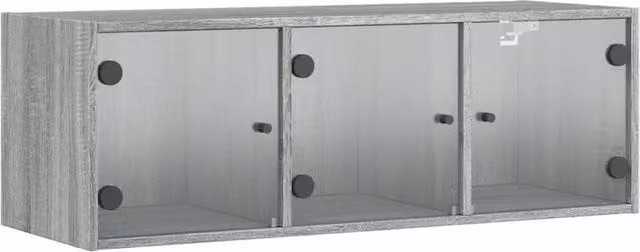 Berkfield Home Wall Cabinet with Glass Doors in Grey Sonoma, W/D/H: 102 x 37 x 35 cm