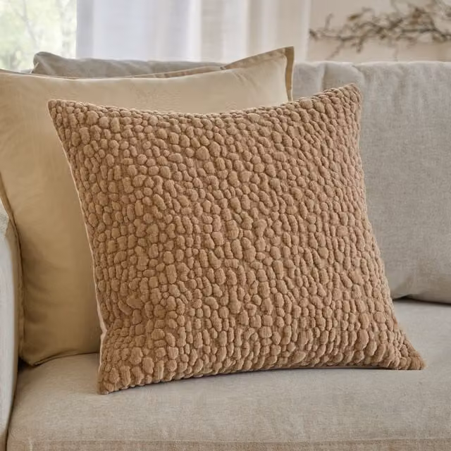 Make It A Home Pebble Textured Chenille Square Cushion in Beige and Grey Polyester