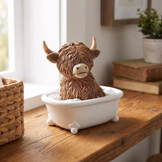 Lesser & Pavey Highland Cow Bathroom Decor Figurine, Brown and Multicolour, W/D/H: 12.0 x 8.0 x 11.0 cm – 2