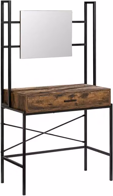 PAWNORA Industrial Wooden Dressing Table with Mirror in Brown – 1