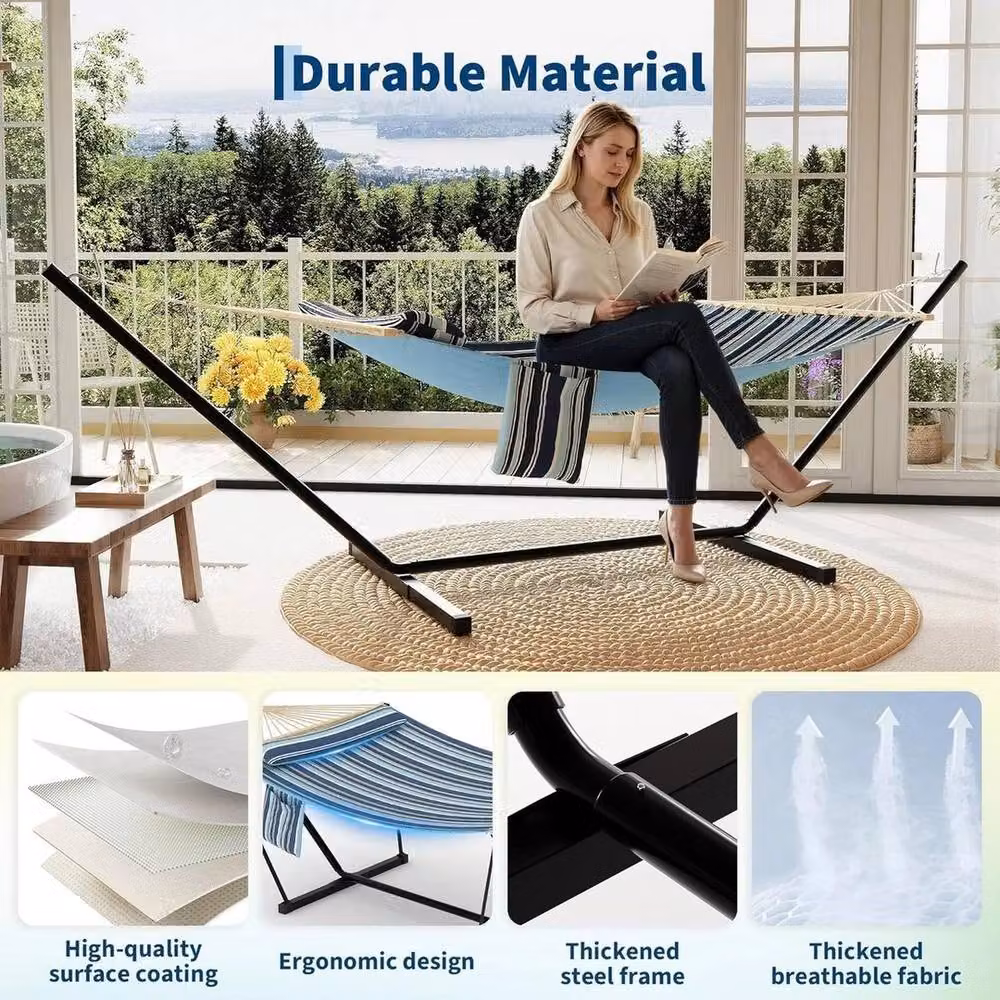 KORVIXA Maritime Multicolour Double Outdoor Hammock with Powder Coated Steel Stand – 3