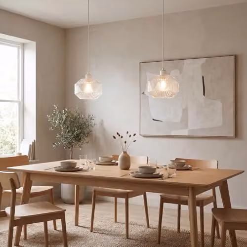 Happy Homewares Designer Multi-Faceted Hexagonal Drum Clear Glass Pendant Light Shade W/D/H: 18 x 14 x 18 cm – 2