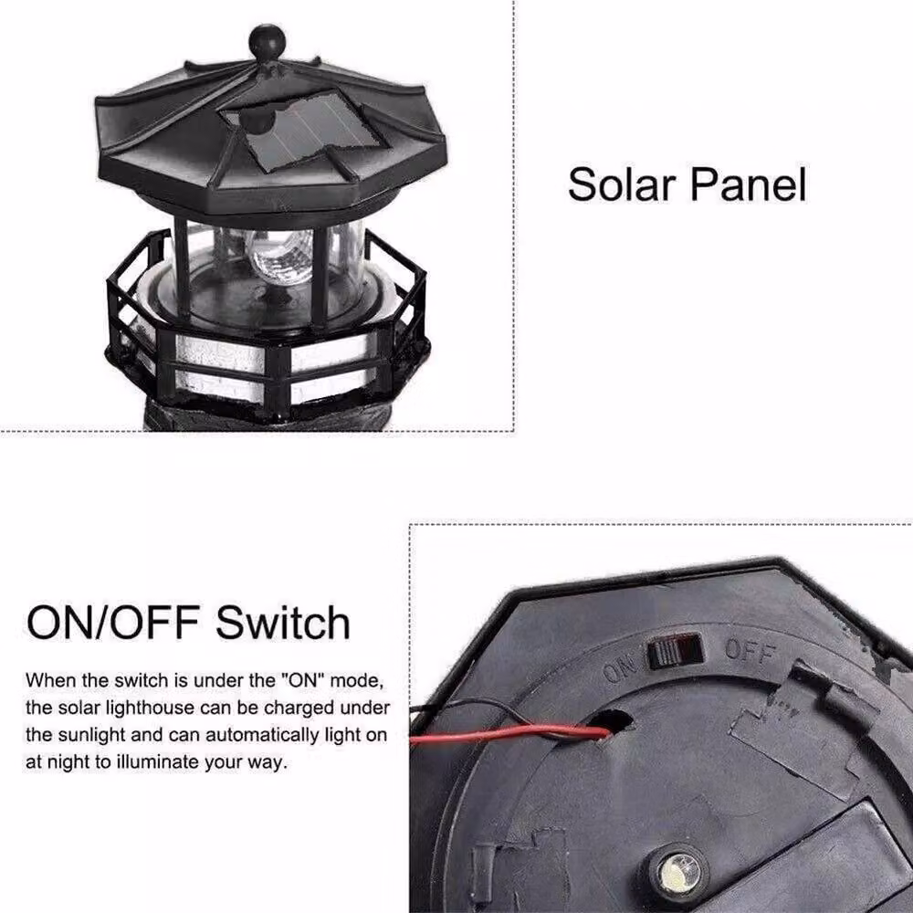 KORVIXA Solar Powered Lighthouse Garden Light, Black, Height: 100 cm – 5