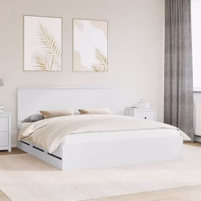 Berkfield Home Modern Bed Frame with Drawers in White, Engineered Wood, W/D/H: 180 x 200 cm
