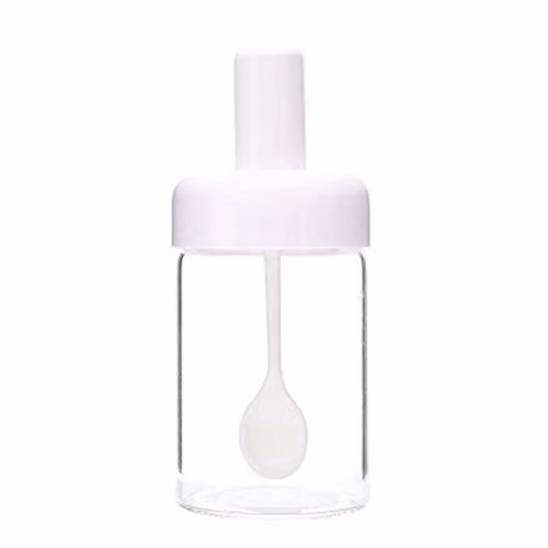 JINGYAN Transparent Glass Spice Shaker and Seasoning Box with Spoon