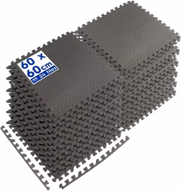 Harbour Housewares Interlocking Gym Flooring Mats, Black, 24 Pack