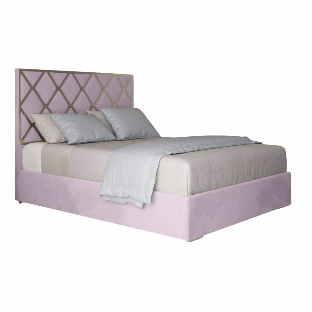 Casani Sturry Upholstered Velvet Designer Bed Frame in Pink with Metal Accents, W/D/H: 90 x 200 x 127 cm – 2