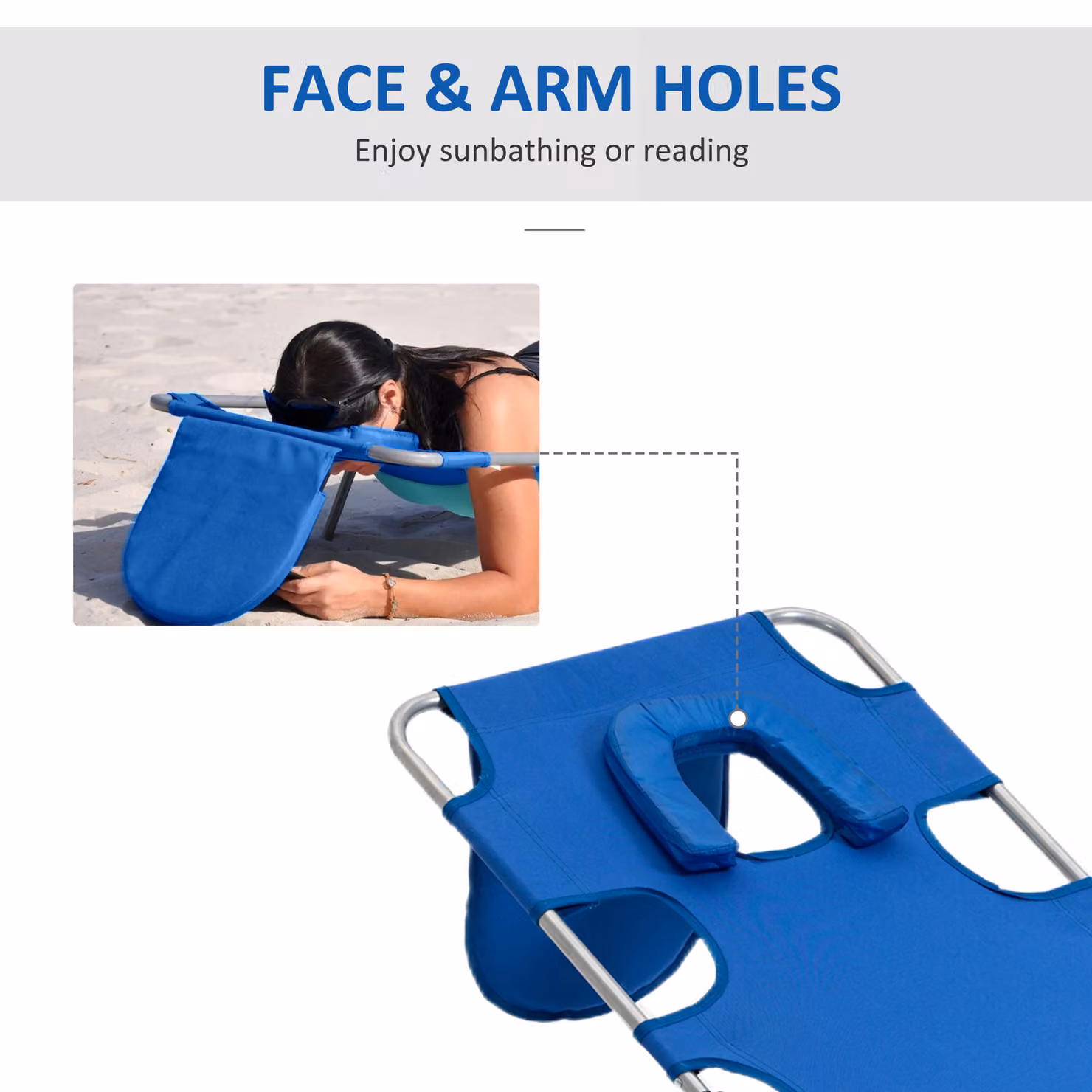 Outsunny 2 Piece Foldable Sun Lounger Set in Blue with Reading Hole and 5 Level Adjustable Backrest – 4