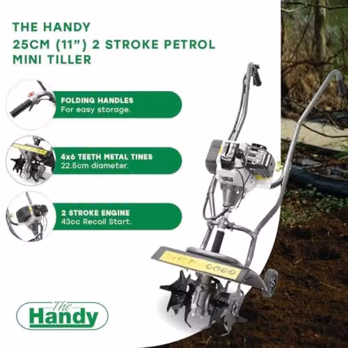 The Handy 43cc Petrol Garden Tiller, Cultivator and Rotovator in Orange – 6