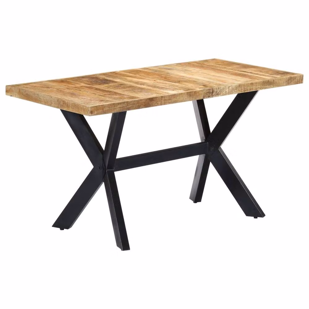 Berkfield Home Rectangular Dining Table in Brown Solid Rough Mango Wood W/D/H: 140 x 70 x 75 cm – 4