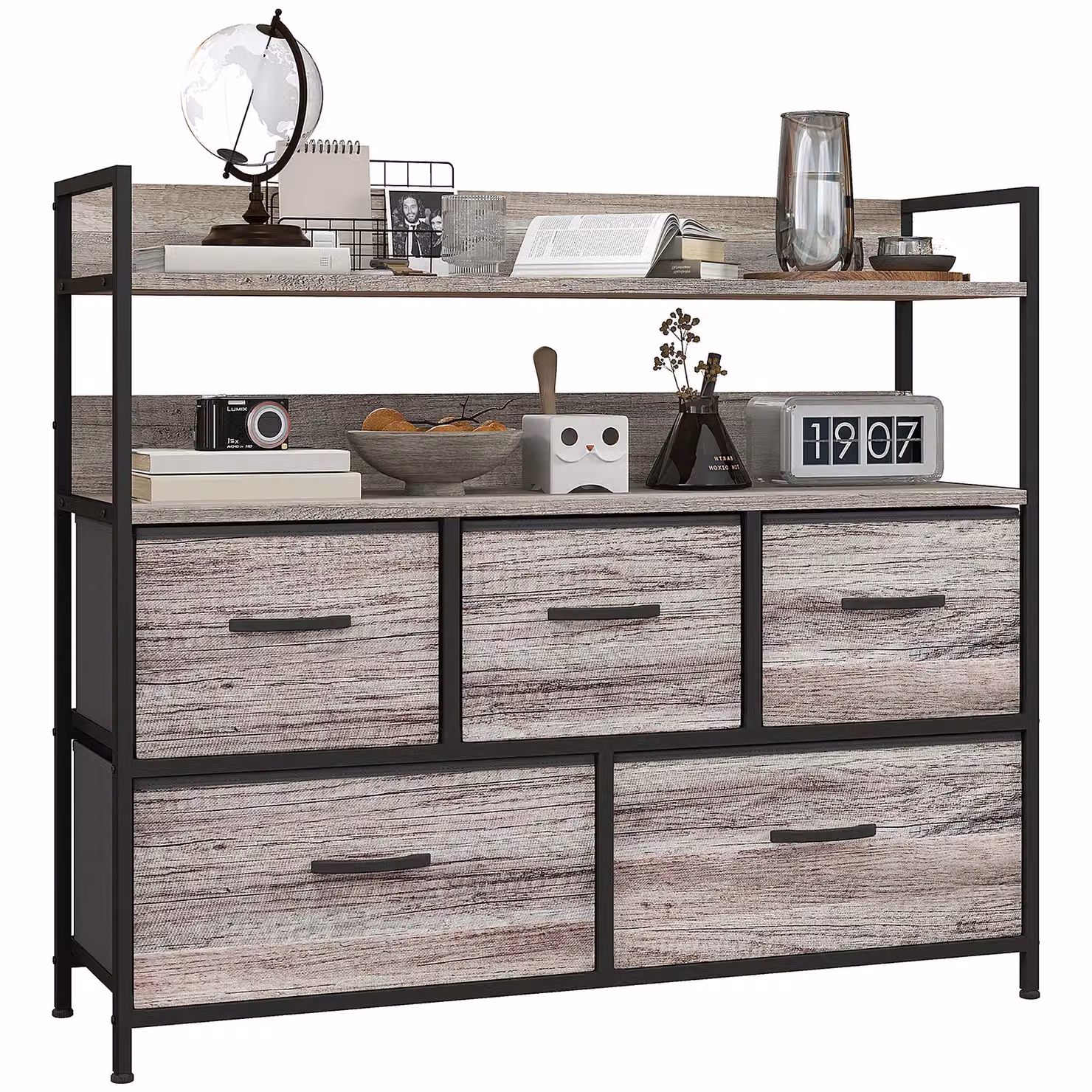 HOMCOM Grey Wood Effect 6 Drawer Bedroom Chest of Drawers with Shelf – 2