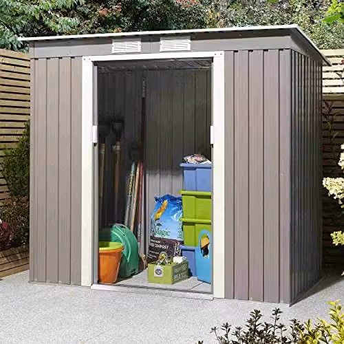 Rowlinson Trentvale Metal Pent Shed in Light Grey, W: 182.88 cm, D: 152.4 cm, H: 120 cm