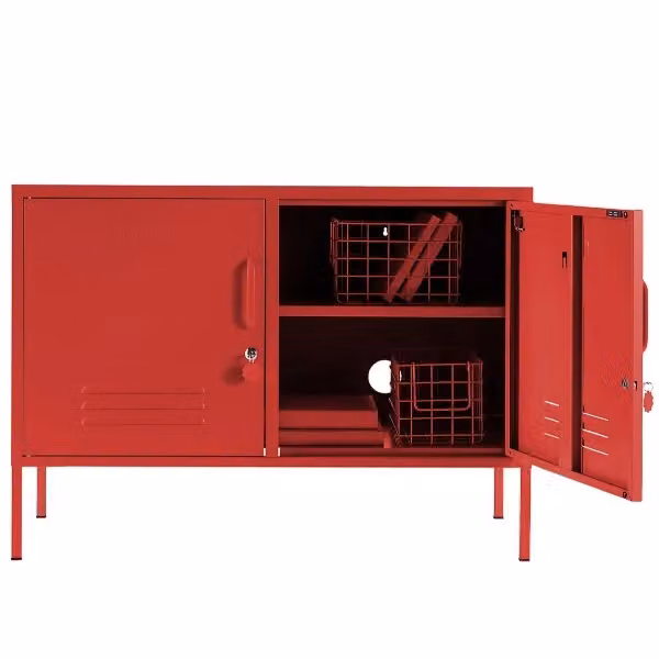 Mustard Made The Lowdown Freestanding Metal Storage Locker in Poppy Red, W/D/H: 40 x 40 x 72 cm – 3