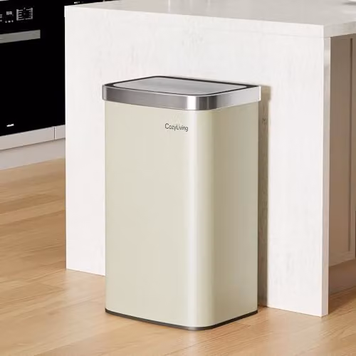 CozyLiving Automatic Motion Sensor Kitchen Bin with Soft Close Lid in Beige, W/D/H: 39.0 x 65.5 x 29.5 cm – 2