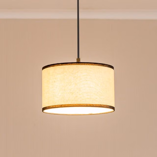 ValueLights Eva Natural Linen Fabric Drum Lampshade in Black and Beige, Width: 25 cm, Height: 15 cm – 1