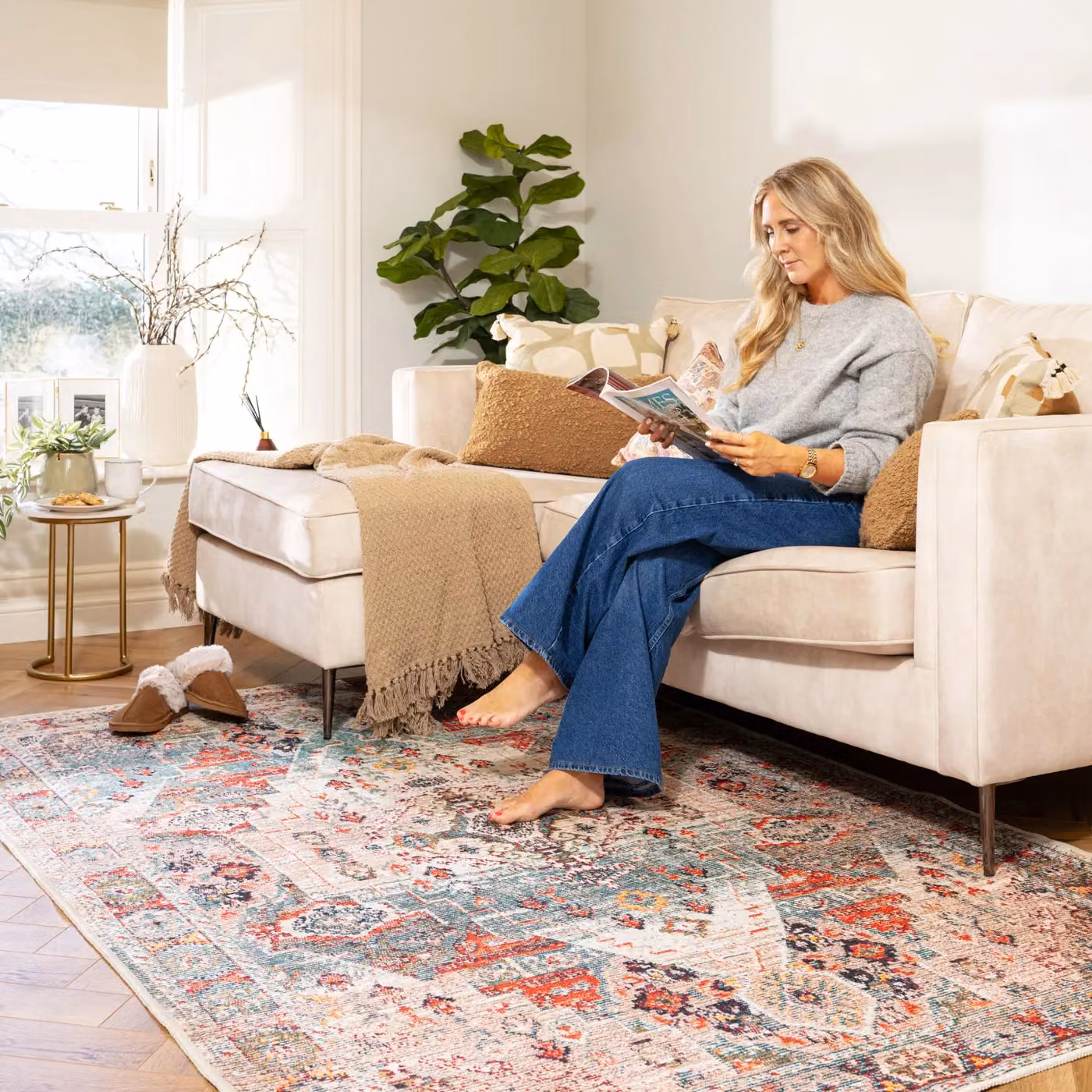 Kukoon Vintage Distressed Washable Living Room Area Rug in Beige, Grey and Multicolour, W: 240 cm, D: 330 cm – 2