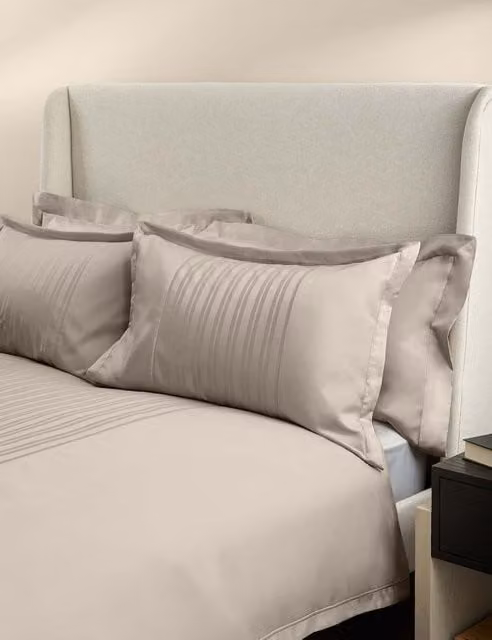 M&S x Kelly Hoppen Pure Cotton Jacquard Striped Bedding Set, Beige, 180 x 200 cm