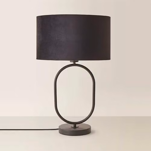 ValueLights Antonia Black Velvet Oval Drum Lamp Shade, W: 43.0 cm, D: 25.0 cm, H: 25.0 cm – 1