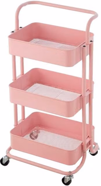 Nordara Pink 3 Tier Metal Kitchen Storage Trolley Cart with Wheels – 1