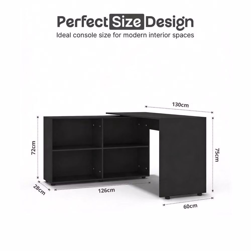 NESTLUNE L-Shaped Corner Computer Desk in Black with 4 Storage Shelves, W/D/H: 100 x 100 x 100 cm – 2