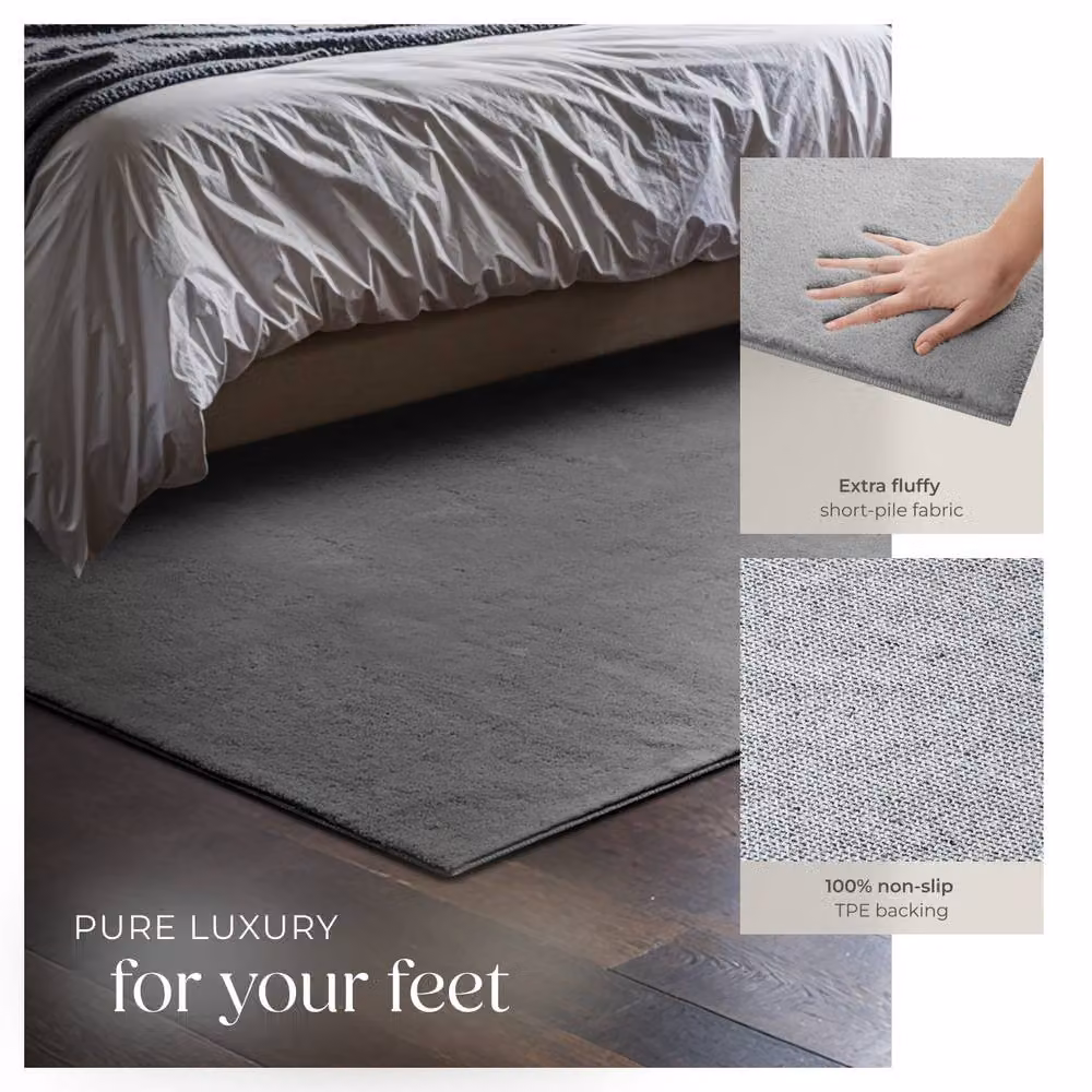 tectake Grey Fluffy Short-Pile Rug, Allergy-Friendly, Washable and Non-Slip, W/D: 120 x 170 cm – 3