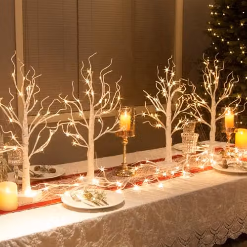 Smartbies Pack of 2 White Birch Twig Christmas Trees with 24 LED Lights, Height: 60 cm – 2