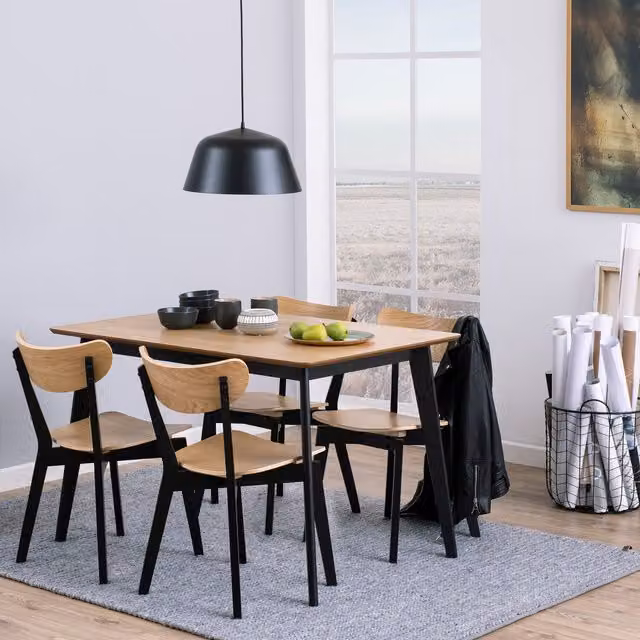 Furniture To Go Roxby Dual Shade Round Dining Table and Chair Set in Brown Oak Wood, Diameter: 120 cm