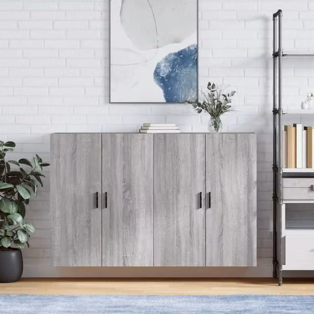 Berkfield Home Wall Mounted Cabinets, 2 Piece Set in Grey, W: 69.5 cm, D: 34 cm, H: 90 cm – 1