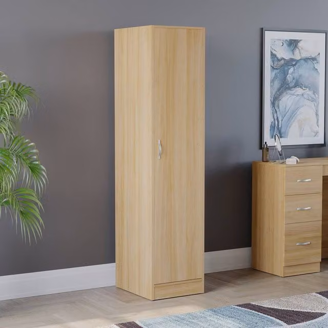 HD Designs Riano 1 Door Wardrobe in Oak with Hanging Rod and Internal Shelves, H 170 x W 40 cm – 1