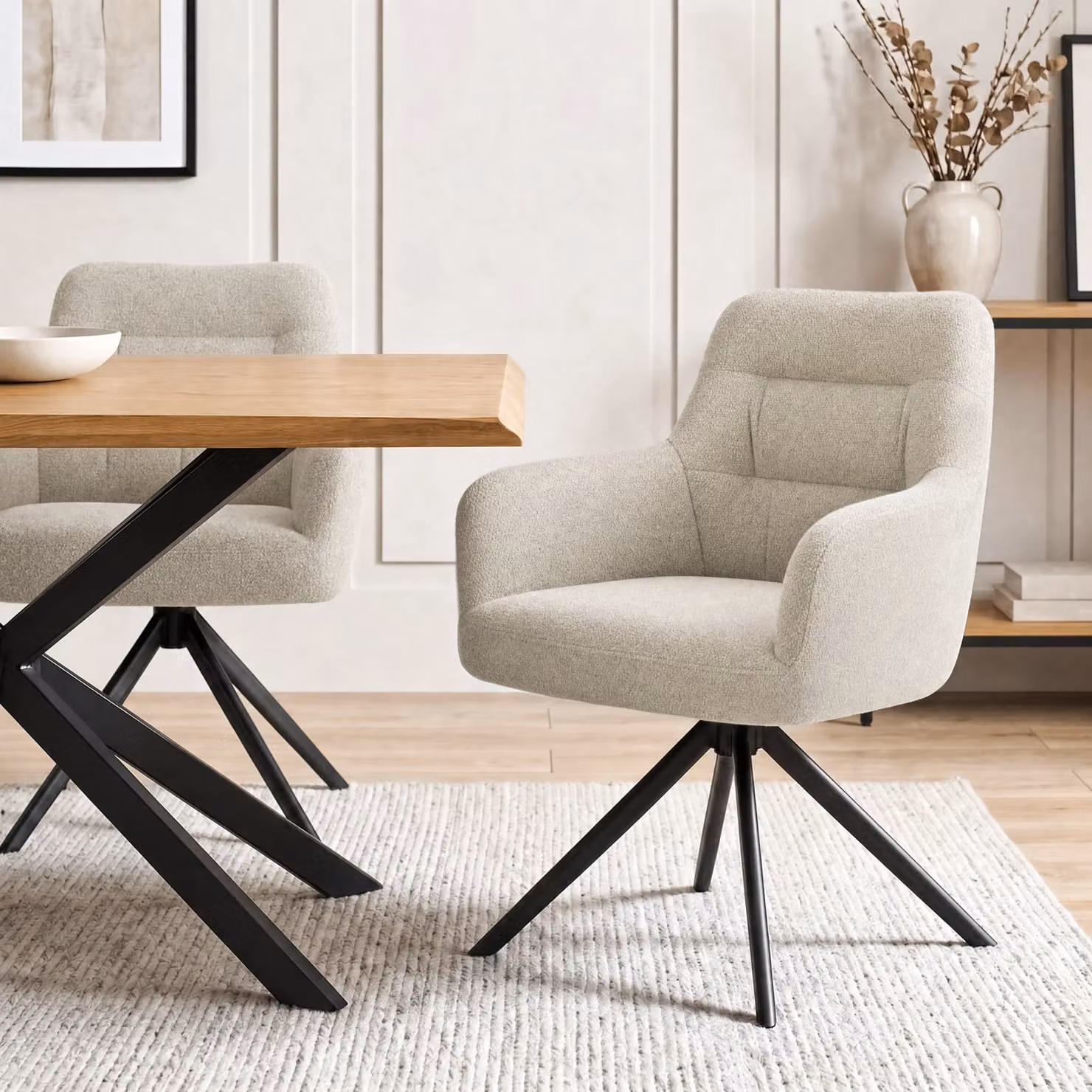 DHS Swivel Boucle Dining Chairs, Set of 2, Beige